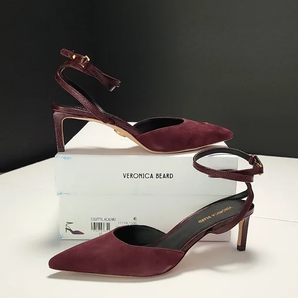 NIB$395 VERONICA BEARD Colette Wraparound Ankle Strap Point Toe Pump In Acai 5.5